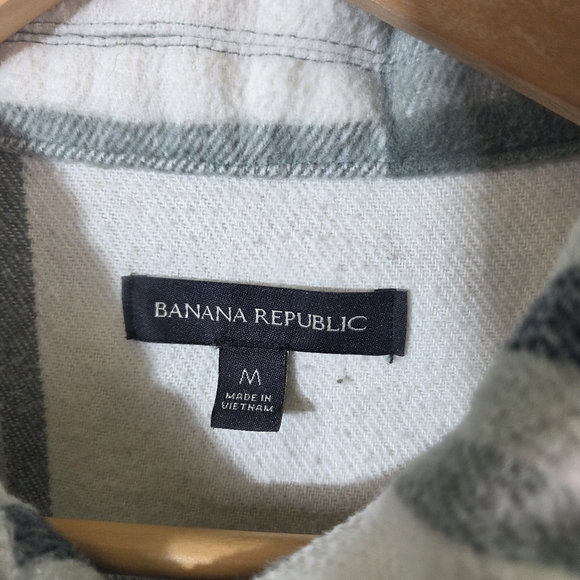 Banana Republic Green Plaid Fleece Shacket Button Up Mens Medium - Picture 8 of 12